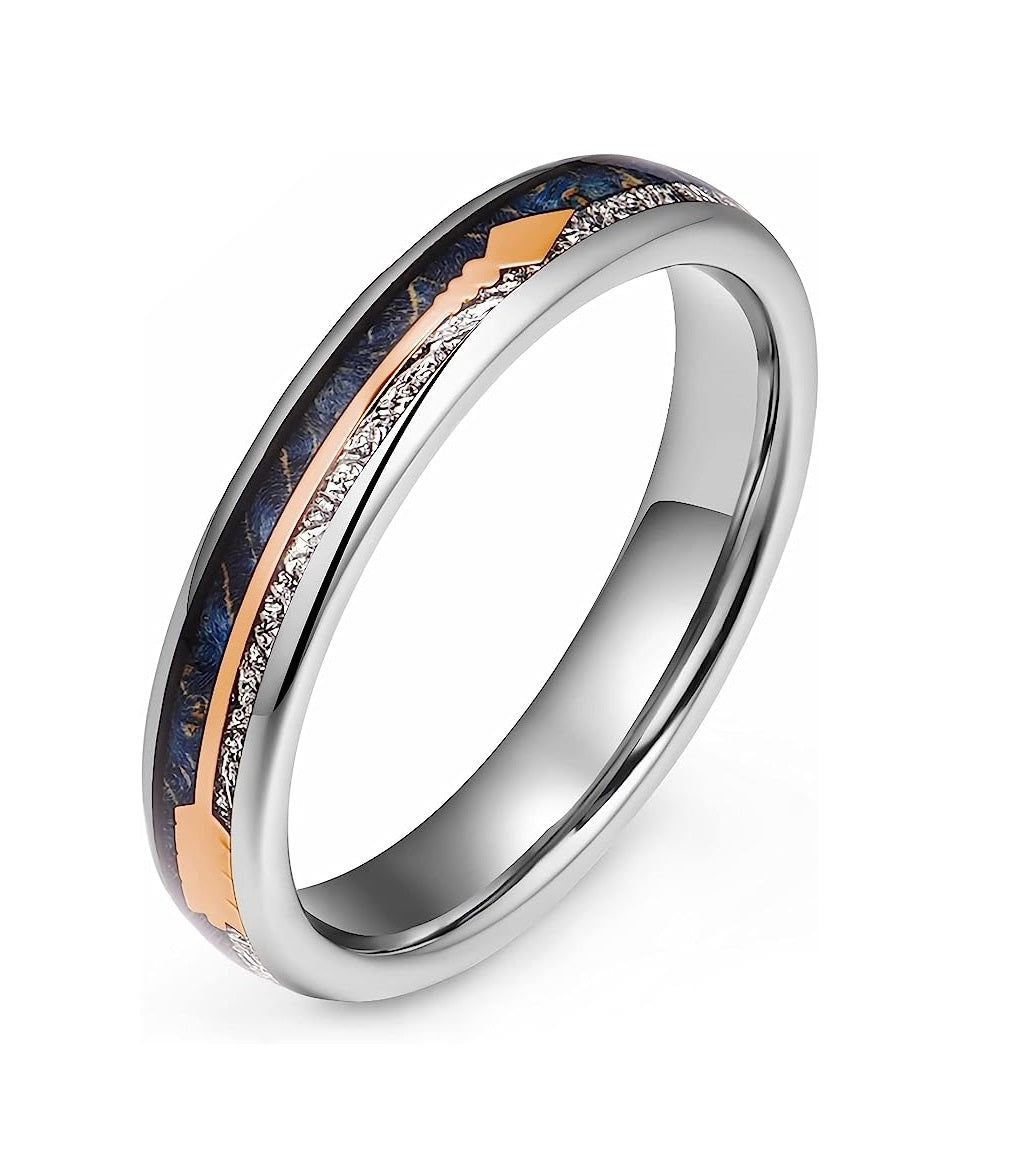 Genuine Carbide Tungsten Color: 4mm Imitated Meteorite Inlay Silver Inner high polished inner-face design smooth and shiny. Comfort Fit Wedding Band Size 6-15