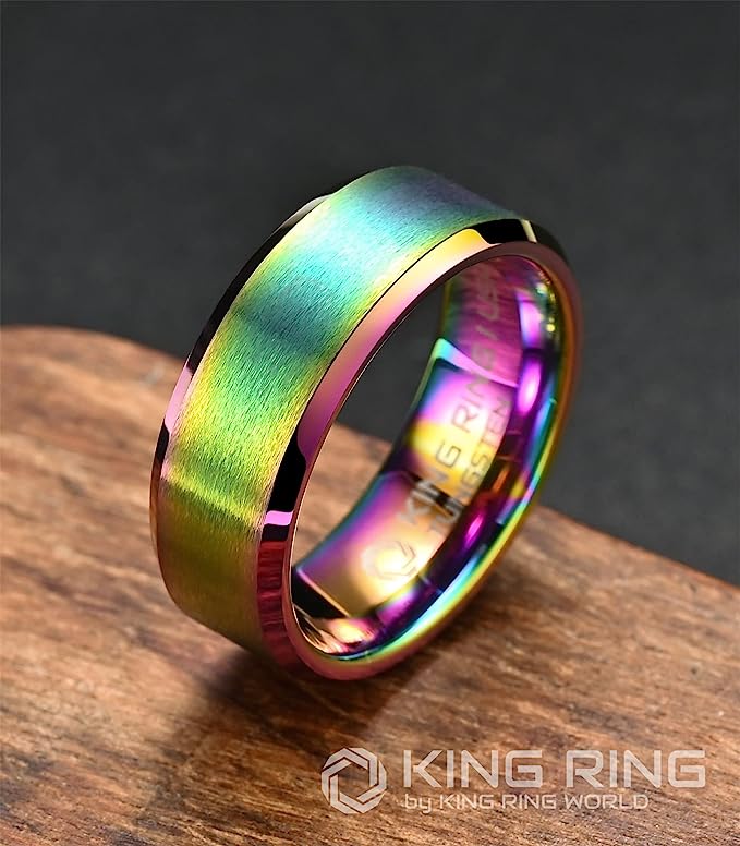 Genuine Carbide Tungsten Color: Multi 8mm RING Comfort Fit Wedding Band