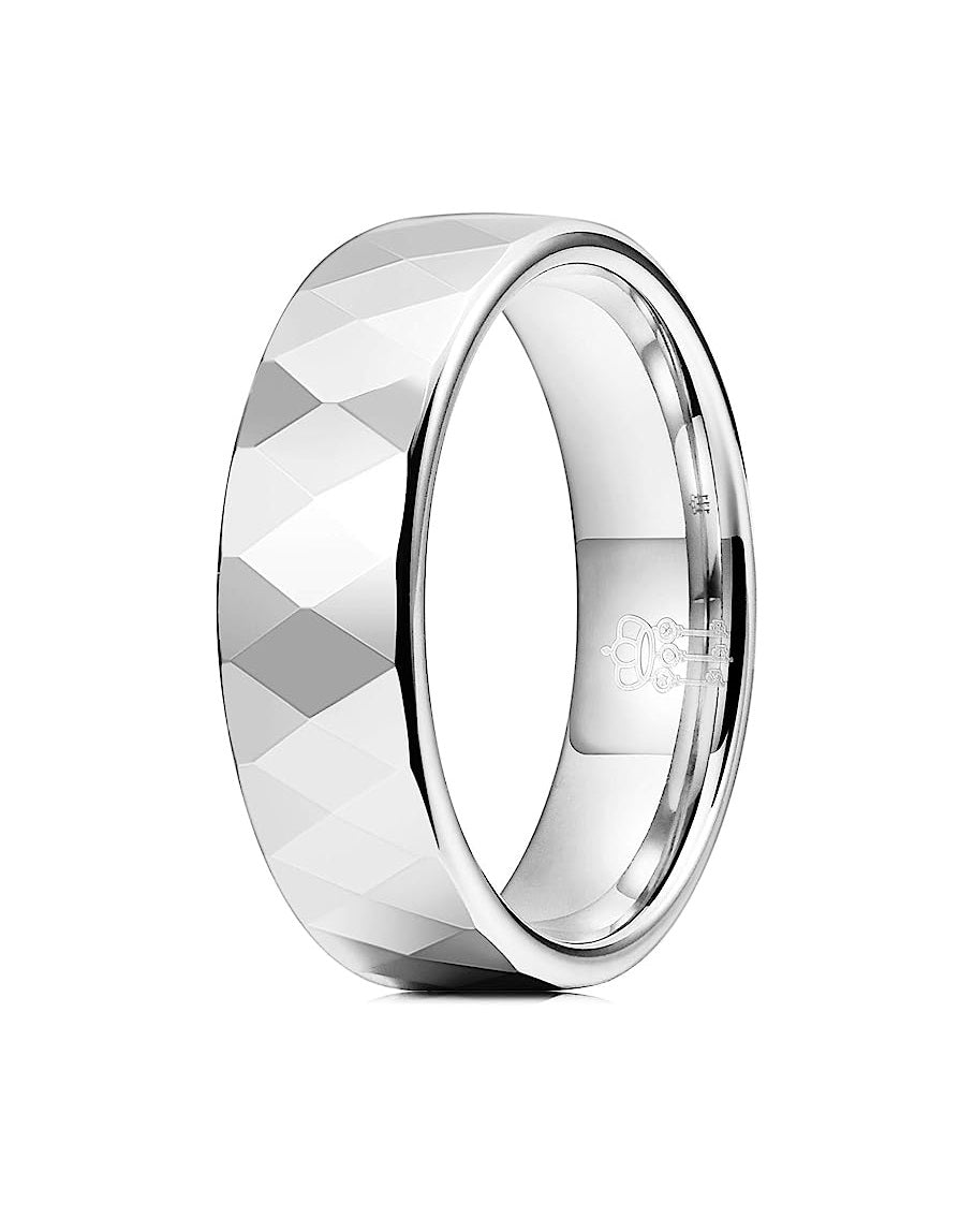 Genuine Carbide Tungsten Color: Silver Multi Faceted Edge Center 6mm RING   High Polish inner face makes it smooth and shiny Comfort Fit Wedding Band Size 6-15