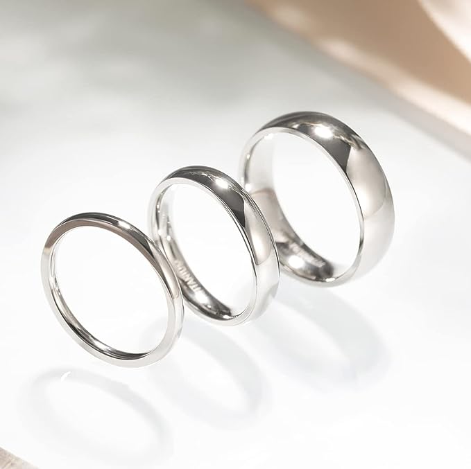 Genuine Titanium Silver 6mm Dome Ring Wide Wedding Ring High            Polished Comfort Fit.