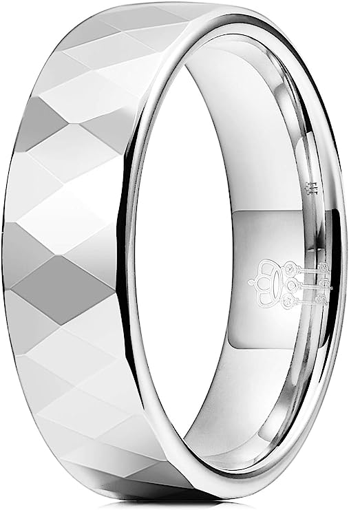 Genuine Carbide Tungsten Color: Silver Multi Faceted Edge Center 6mm RING   High Polish inner face makes it smooth and shiny Comfort Fit Wedding Band Size 6-15