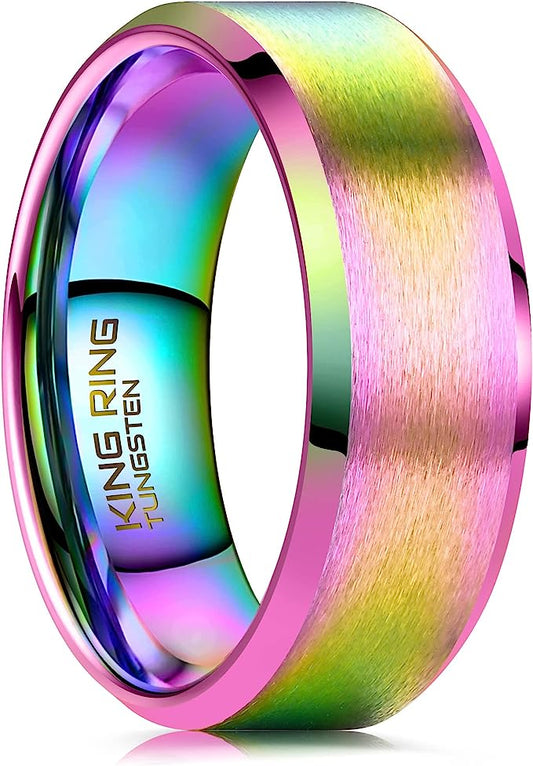 Genuine Carbide Tungsten Color: Multi 8mm RING Comfort Fit Wedding Band