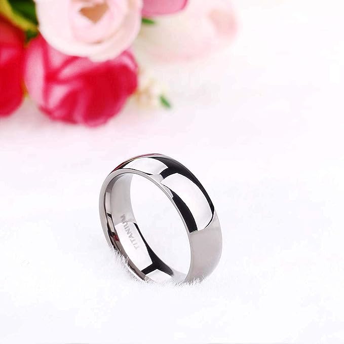 Genuine Titanium Silver 6mm Dome Ring Wide Wedding Ring High            Polished Comfort Fit.