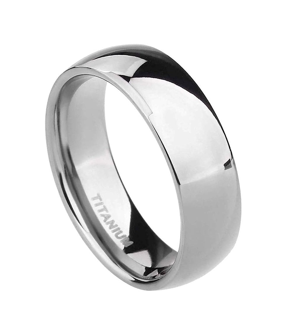 Genuine Titanium Silver 6mm Dome Ring Wide Wedding Ring High            Polished Comfort Fit.