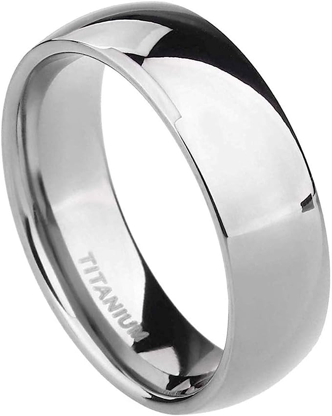Genuine Titanium Silver 6mm Dome Ring Wide Wedding Ring High            Polished Comfort Fit.