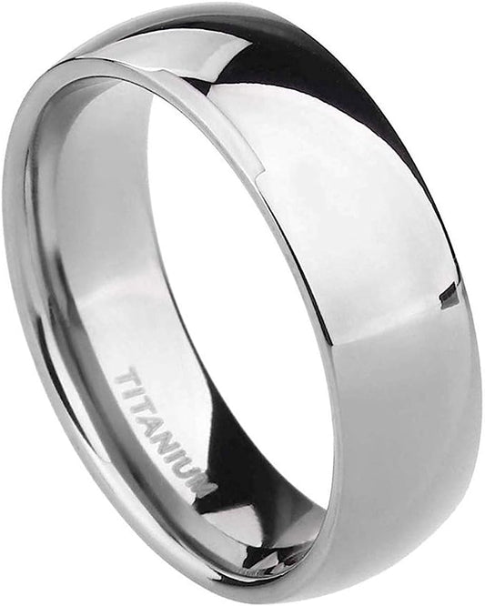 Genuine Titanium Silver 6mm Dome Ring Wide Wedding Ring High            Polished Comfort Fit.