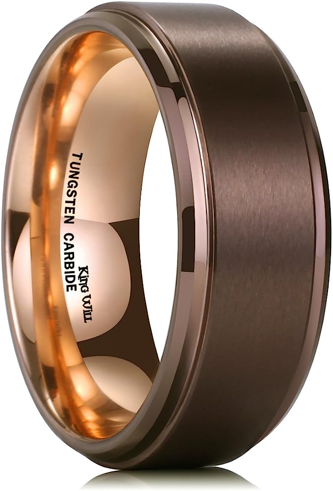 Genuine Carbide Tungsten Color: 10mm Brown Brushed and Brown Inner high polished inner-face design smooth and shiny. Comfort Fit Wedding Band Size 6-15