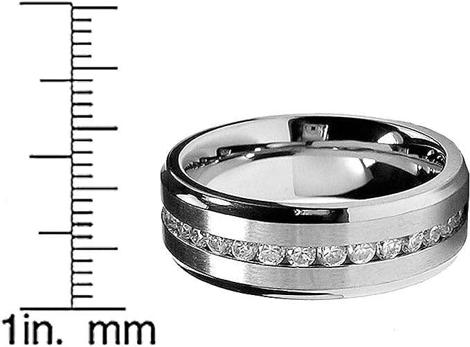 Genuine Titanium Silver 7mm Wide Ring Cubic Zirconia Eternity High Polished Comfort Fi