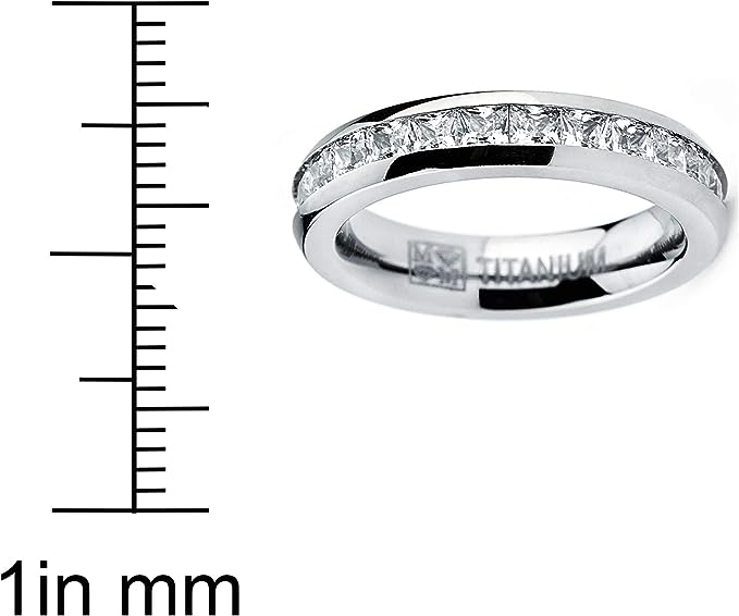 Genuine Titanium Silver 3mm Wide Ring Cubic Zirconia Eternity High Polished Comfort Fit.