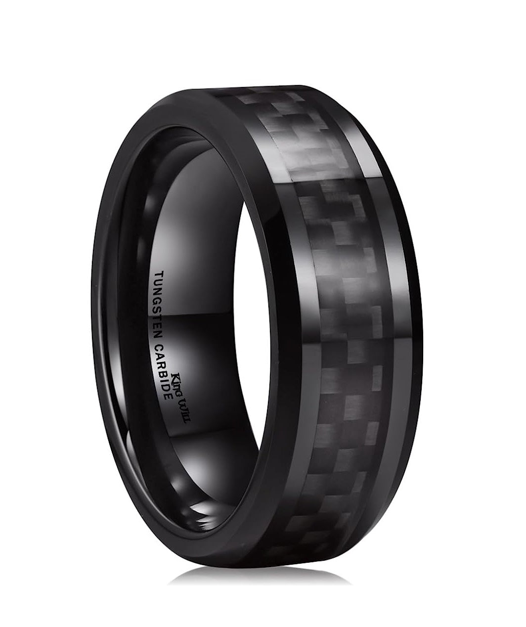 Genuine Carbide Tungsten Color: 8mm Black Gray Carbon fiber Inlay High polished inner-face design smooth and shiny. Comfort Fit Wedding Band Size 6-15