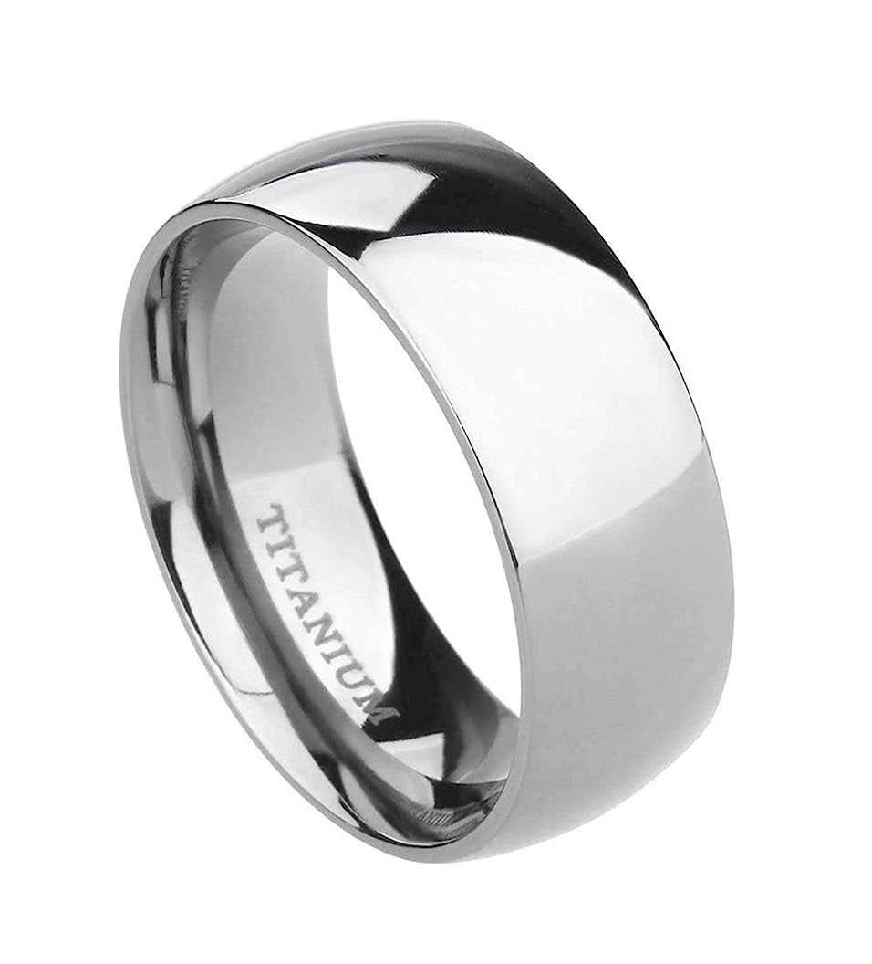 Genuine Titanium Silver 8mm Dome Ring Wide Wedding Ring High            Polished Comfort Fit.