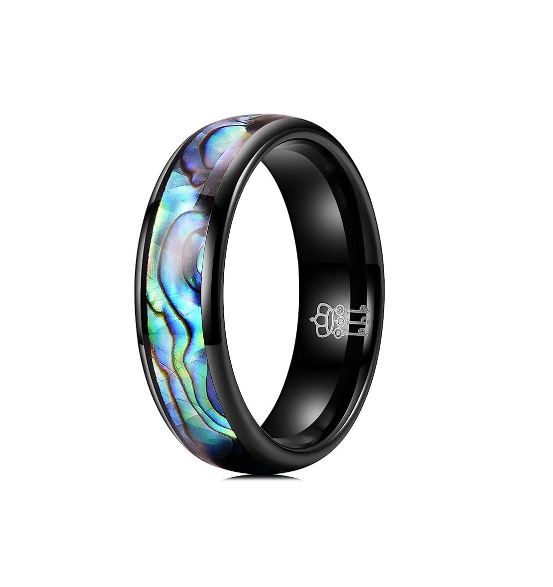 Genuine Carbide Tungsten Color:   BLACK 6mm RING Abalone Shell Inlay Polished Shiny Comfort Fit Wedding Band Size 6-15