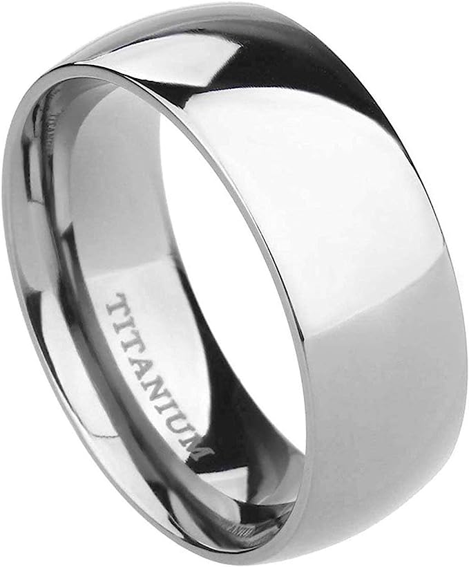 Genuine Titanium Silver 8mm Dome Ring Wide Wedding Ring High            Polished Comfort Fit.