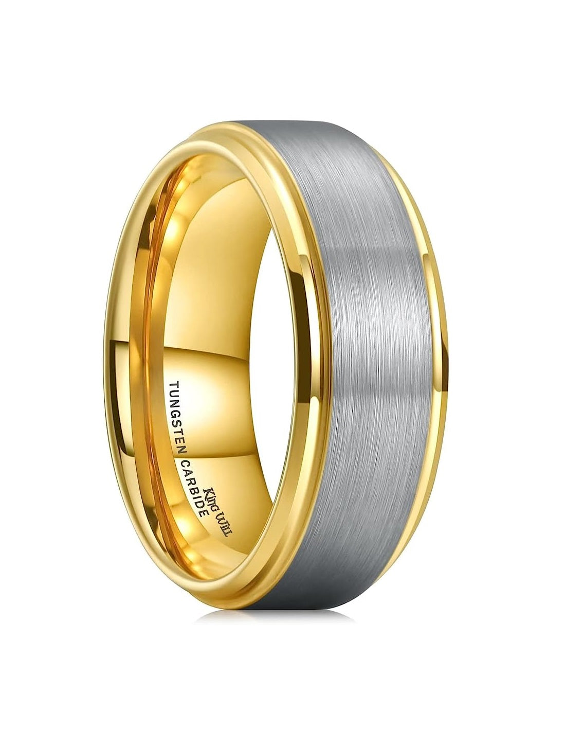 Genuine Carbide Tungsten Color: 8mm Silver Brushed Silver and Gold Inner high polished inner-face design smooth and shiny. Comfort Fit Wedding Band Size 6-15