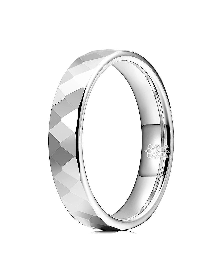 Genuine Carbide Tungsten Color: SILVER Multi Faceted Edge Center 4mm RING   High Polish inner face makes it smooth and shiny Comfort Fit Wedding Band Size 6-15