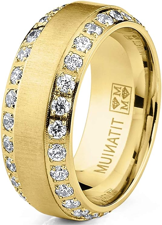 Genuine Titanium Goldtone  CZ inlay 8mm Wide Eternity Ring   Wedding Band High Polished Comfort Fit.