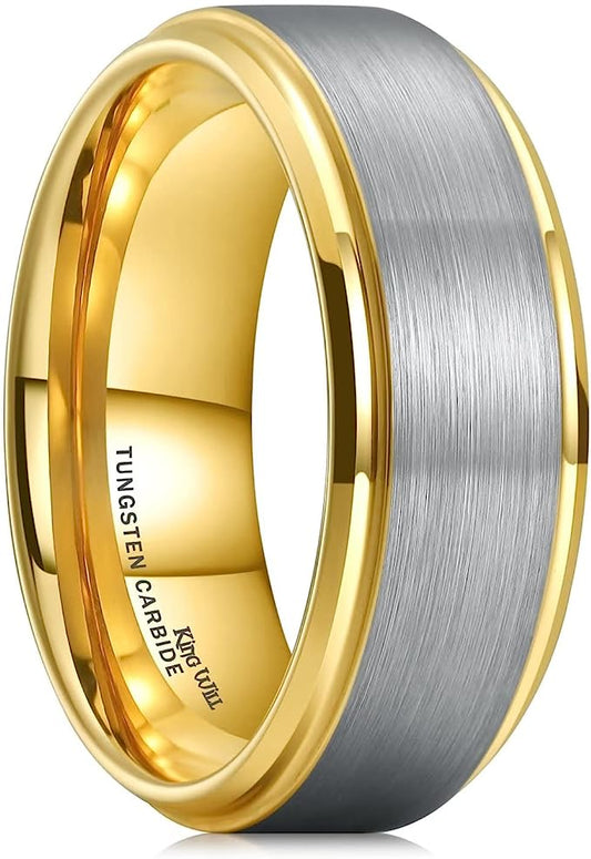 Genuine Carbide Tungsten Color: 8mm Silver Brushed Silver and Gold Inner high polished inner-face design smooth and shiny. Comfort Fit Wedding Band Size 6-15