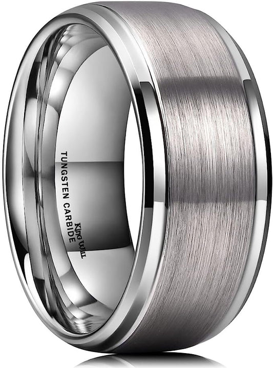 Genuine Carbide Tungsten Color: 10mm Silver Brushed Silver Inner high polished inner-face design smooth and shiny. Comfort Fit Wedding Band Size 6-15