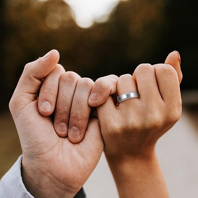 Genuine Titanium Silver Brushed 6mm Wide Stepped Beveled Edges  Ring Wedding Band High Polished Comfort Fit.