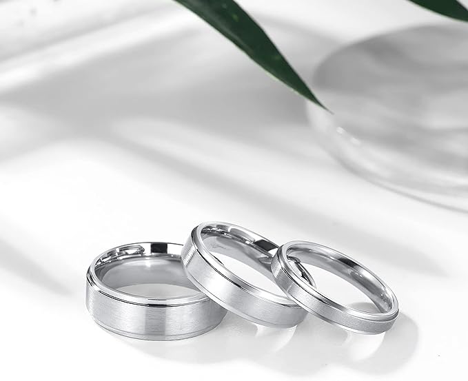 Genuine Titanium Silver Brushed 6mm Wide Stepped Beveled Edges  Ring Wedding Band High Polished Comfort Fit.