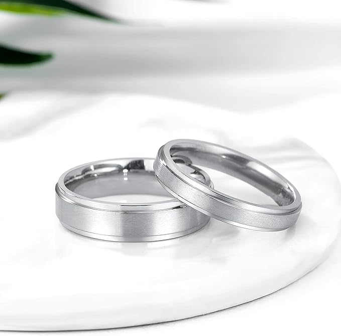 Genuine Titanium Silver Brushed 6mm Wide Stepped Beveled Edges  Ring Wedding Band High Polished Comfort Fit.