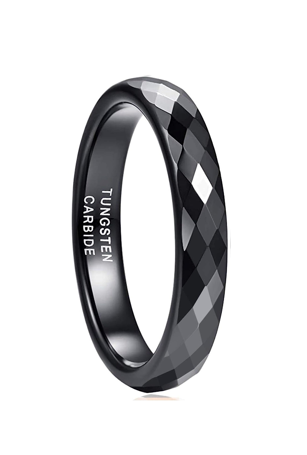 Genuine Carbide Tungsten Color: BLACK Faceted Edge Center 4mm RING   High Polish inner face makes it smooth and shiny Comfort Fit Wedding Band Size 6-1