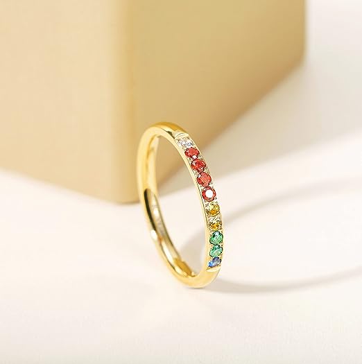 Genuine Titanium Golden 2.5mm Wide Ring Cubic Zirconia Eternity High Polished Comfort Fit.