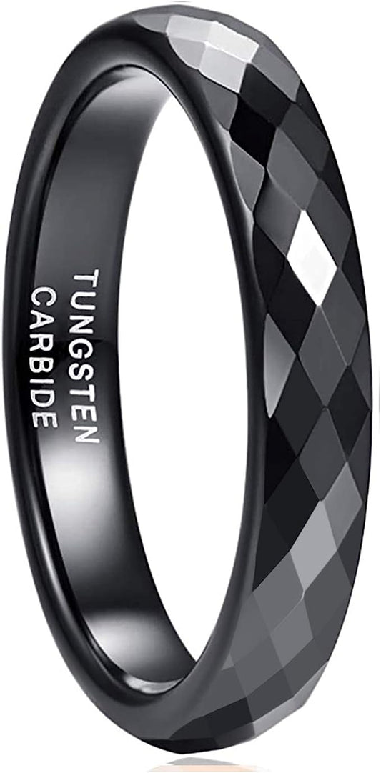 Genuine Carbide Tungsten Color: BLACK Faceted Edge Center 4mm RING   High Polish inner face makes it smooth and shiny Comfort Fit Wedding Band Size 6-1