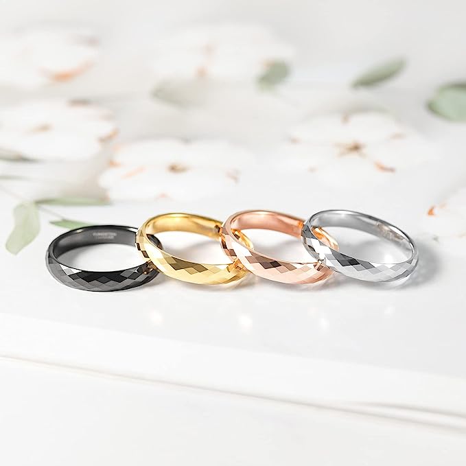 Genuine Carbide Tungsten Color: GOLD Faceted Edge Center 4mm RING   High Polish inner face makes it smooth and shiny Comfort Fit Wedding Band Size 6-15