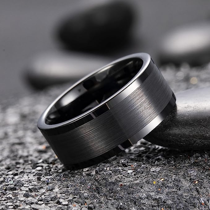 Genuine Carbide Tungsten Color: 10mm Black Brushed Black Inner high polished inner-face design smooth and shiny. Comfort Fit Wedding Band Size 6-1