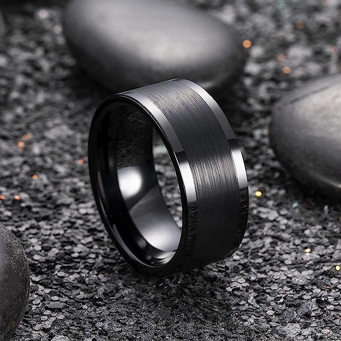 Genuine Carbide Tungsten Color: 10mm Black Brushed Black Inner high polished inner-face design smooth and shiny. Comfort Fit Wedding Band Size 6-1