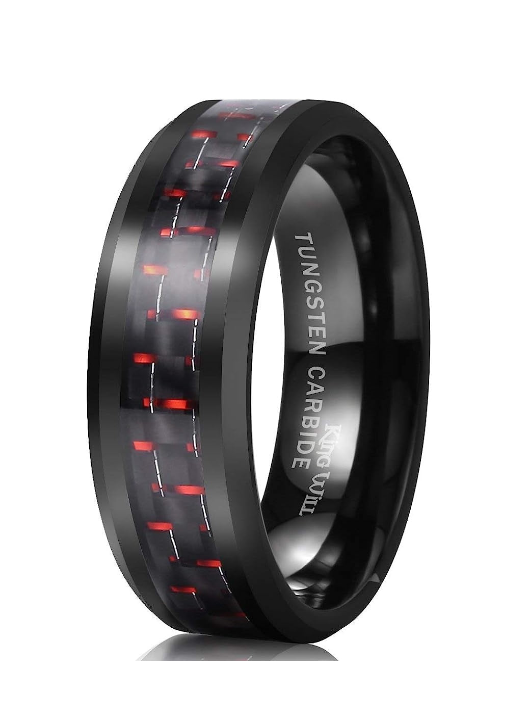 Genuine Carbide Tungsten Color: 8mm Black Red Carbon fiber Inlay High polished inner-face design smooth and shiny. Comfort Fit Wedding Band Size 6-15