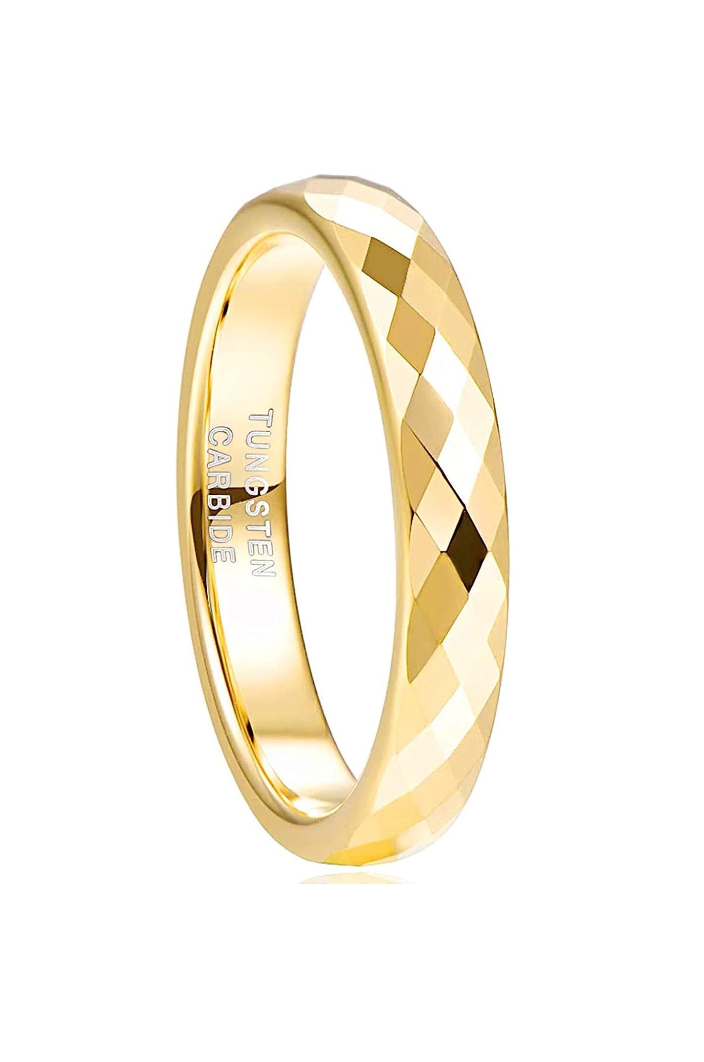 Genuine Carbide Tungsten Color: GOLD Faceted Edge Center 4mm RING   High Polish inner face makes it smooth and shiny Comfort Fit Wedding Band Size 6-15