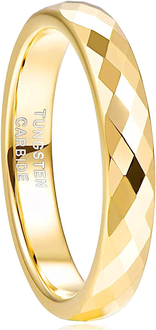 Genuine Carbide Tungsten Color: GOLD Faceted Edge Center 4mm RING   High Polish inner face makes it smooth and shiny Comfort Fit Wedding Band Size 6-15