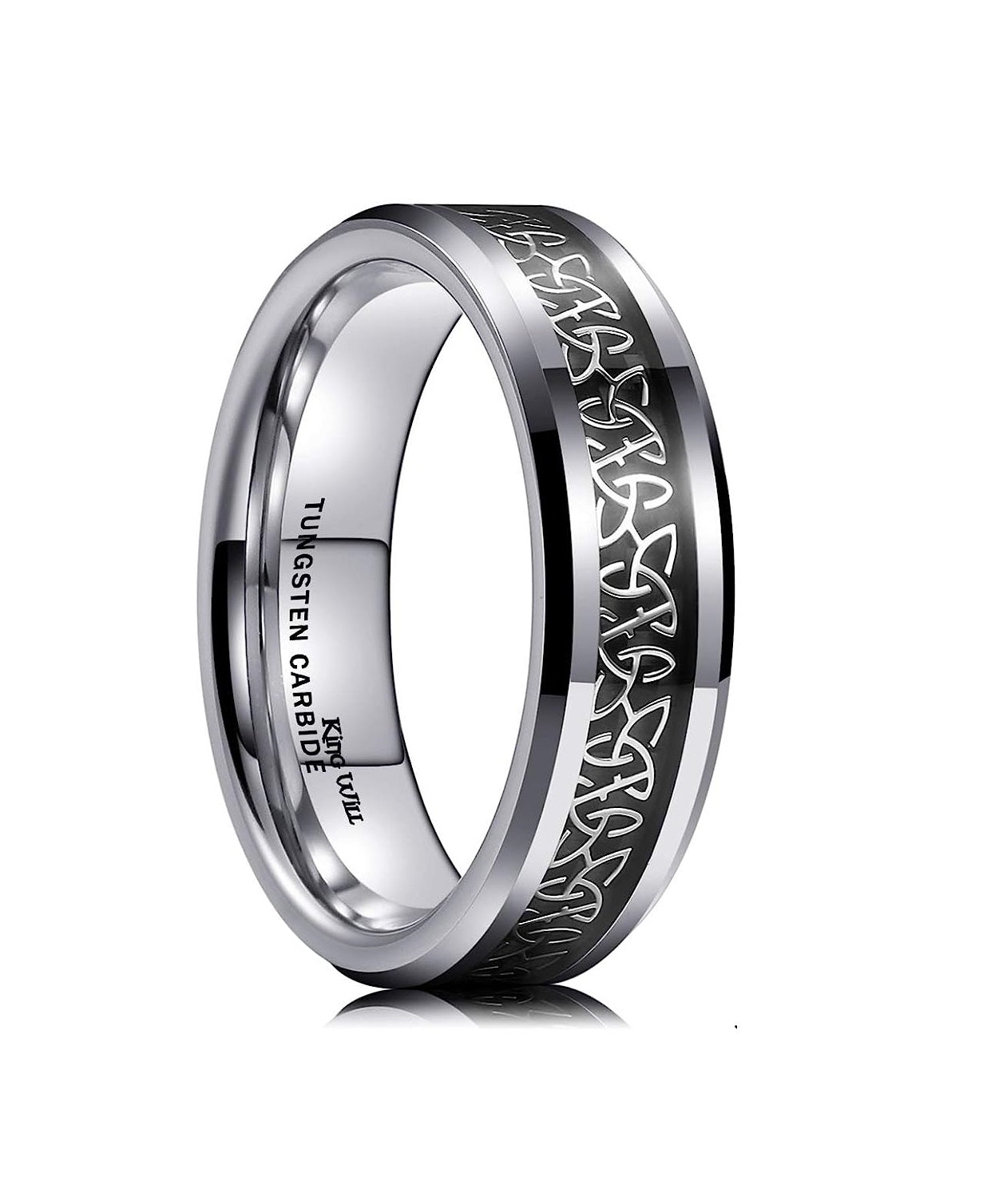 Genuine Carbide Tungsten Color: SILVER Celtic Dragon GRAY Fiber Inlay 6mm RING Polished Shiny Comfort Fit Wedding Band Size Size 6-15