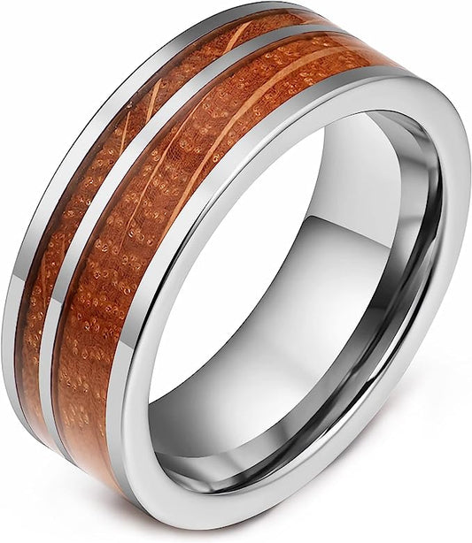 Genuine Carbide Tungsten Color: 8mm Gorgeous with whisky wood inlay Silver Inner high polished inner-face design smooth and shiny. Comfort Fit Wedding Band Size 6-15