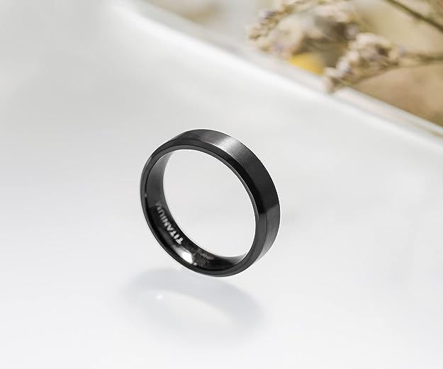 Genuine Titanium Black Brushed 8mm Wide Ring Wedding Band High Polished Comfort Fit.