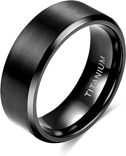 Genuine Titanium Black Brushed 8mm Wide Ring Wedding Band High Polished Comfort Fit.