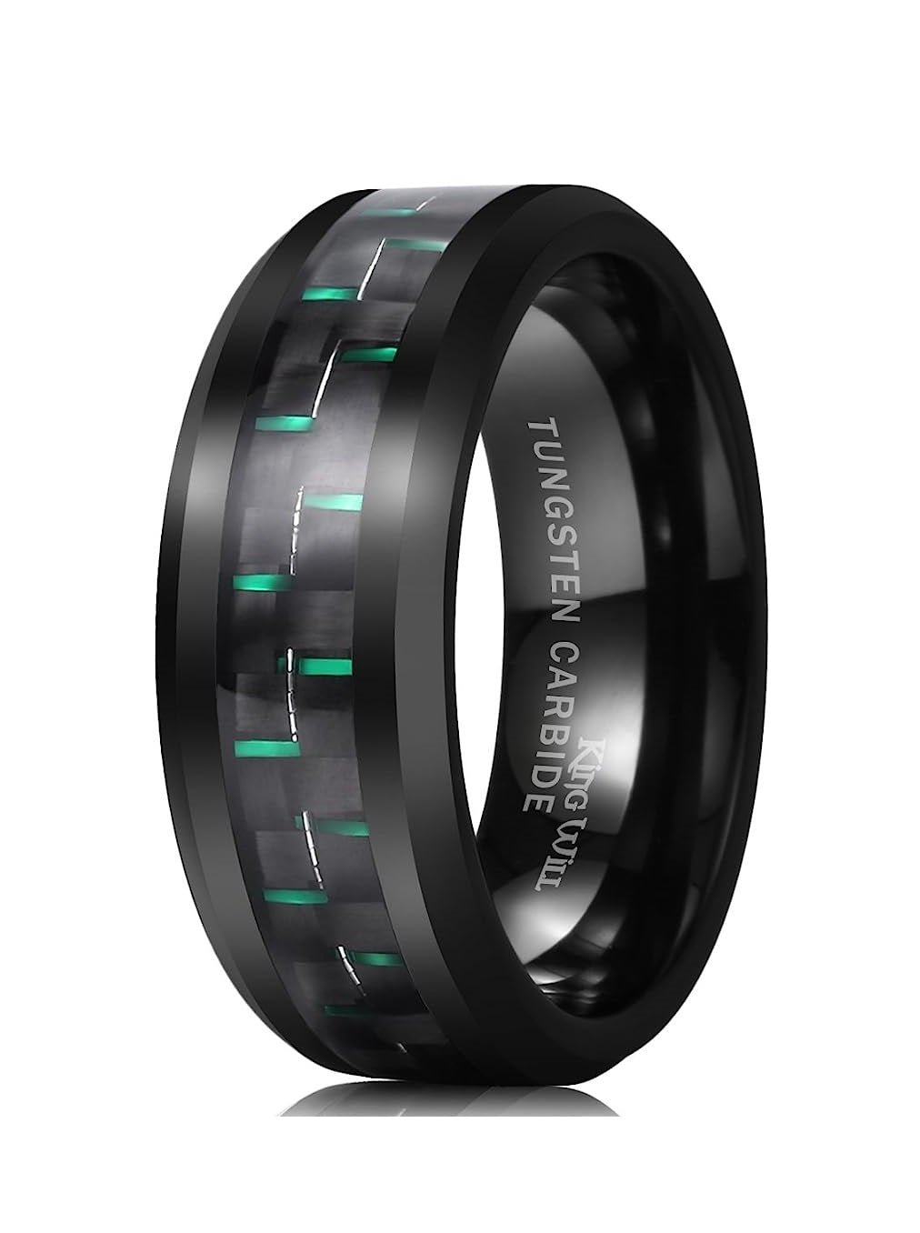 Genuine Carbide Tungsten Color: 8mm Black Green Carbon fiber Inlay High polished inner-face design smooth and shiny. Comfort Fit Wedding Band Size 6-15