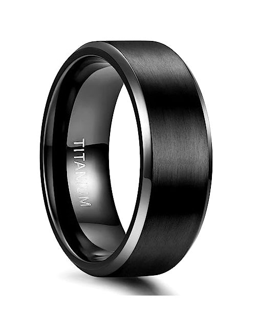 Genuine Titanium Black Brushed 8mm Wide Ring Wedding Band High Polished Comfort Fit.