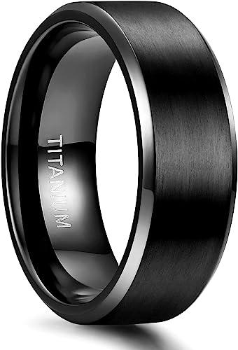 Genuine Titanium Black Brushed 8mm Wide Ring Wedding Band High Polished Comfort Fit.