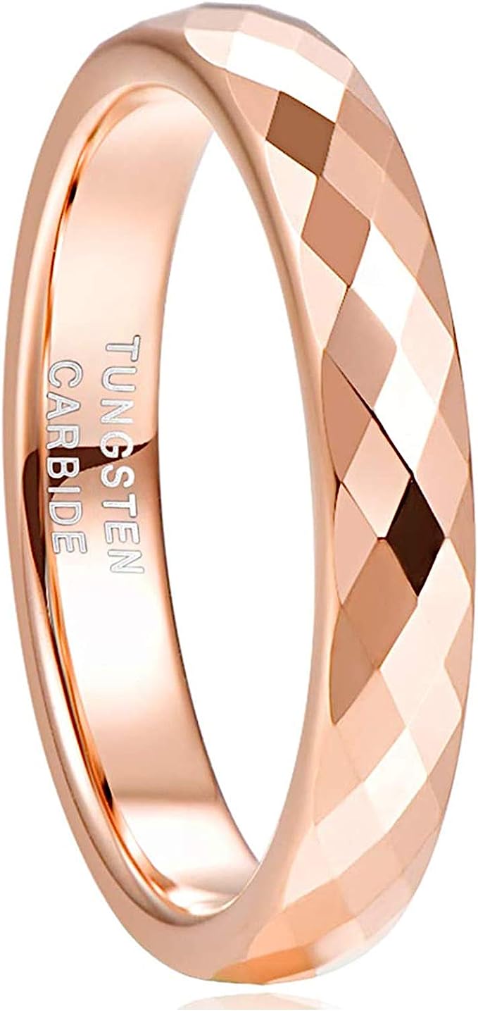 Genuine Carbide Tungsten Color: ROSE GOLD Faceted Edge Center 4mm RING   High Polish inner face makes it smooth and shiny Comfort Fit Wedding Band Size 6-15