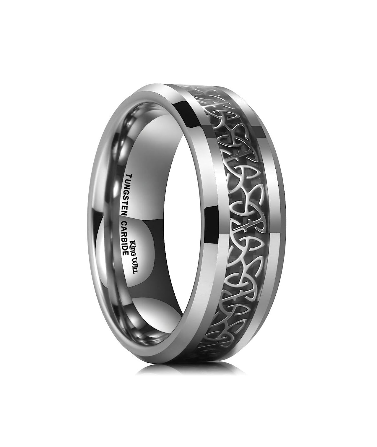 Genuine Carbide Tungsten Color: BLACK Celtic Dragon GRAY Fiber Inlay 8mm RING Polished Shiny Comfort Fit Wedding Band Size Size 6-15