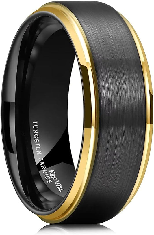 Genuine Carbide Tungsten Color: 8mm Black Brushed Gold Inner Black high polished inner-face design smooth and shiny. Comfort Fit Wedding Band Size 6-15