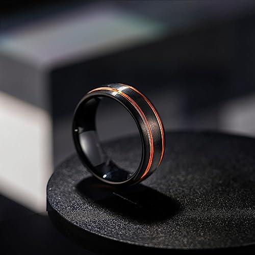 Genuine Tungsten Carbide 8mm Ring - Brushed Black Band Thin Groove Line's Comfort Fit Size 6-15