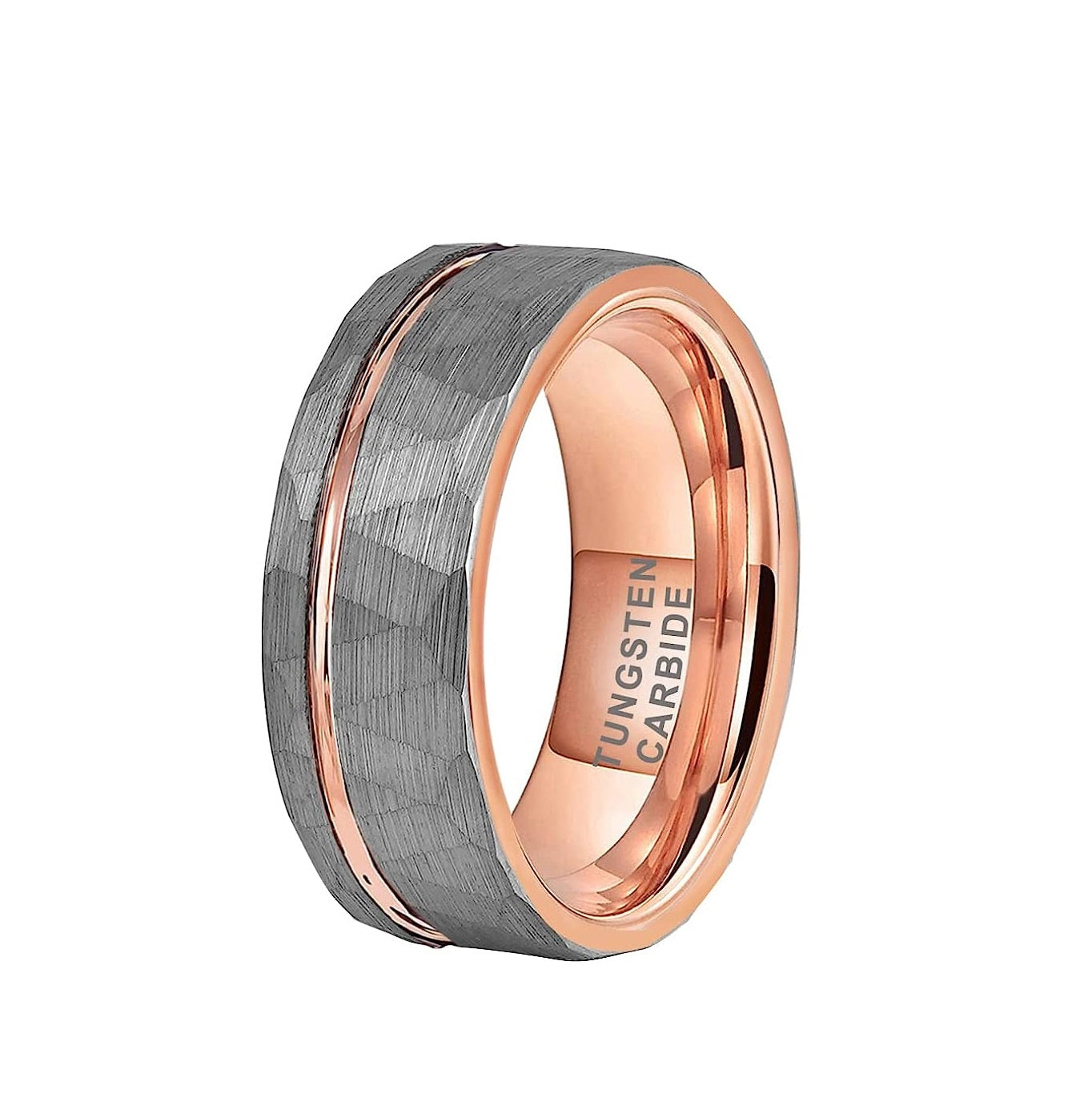 Genuine Carbide Tungsten Color: ROSE GOLD/SILVER Brushed Hammered 8mm RING Polished Shiny Comfort Fit Wedding Band Size 6-15