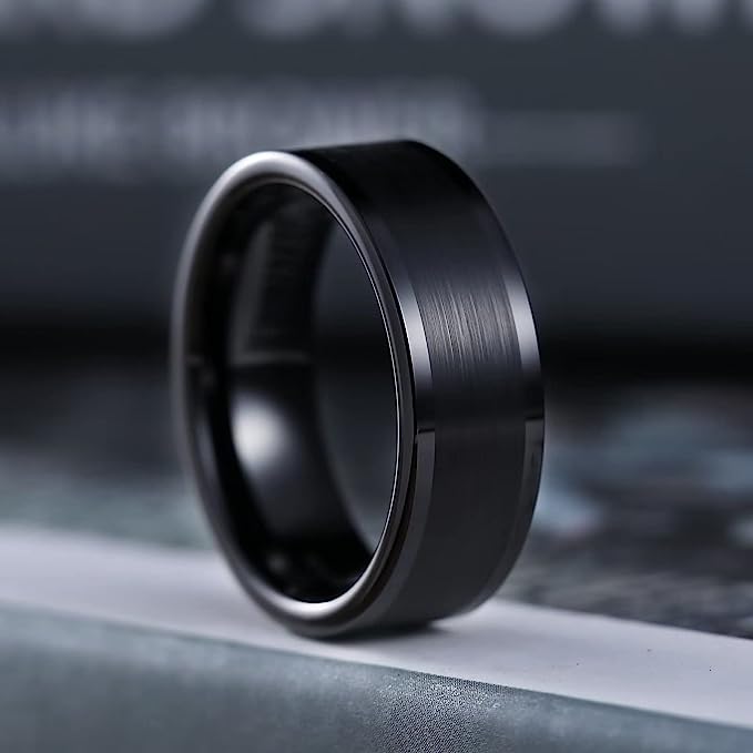 Genuine Carbide Tungsten Color: 8mm Black Brushed and Inner black high polished inner-face design smooth and shiny. Comfort Fit Wedding Band Size 6-15