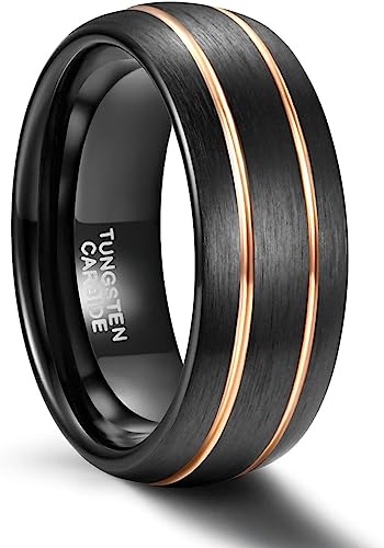 Genuine Tungsten Carbide 8mm Ring - Brushed Black Band Thin Groove Line's Comfort Fit Size 6-15