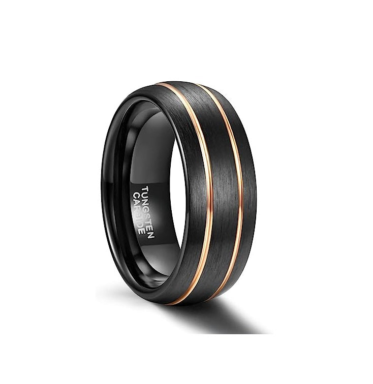 Genuine Tungsten Carbide 8mm Ring - Brushed Black Band Thin Groove Line's Comfort Fit Size 6-15