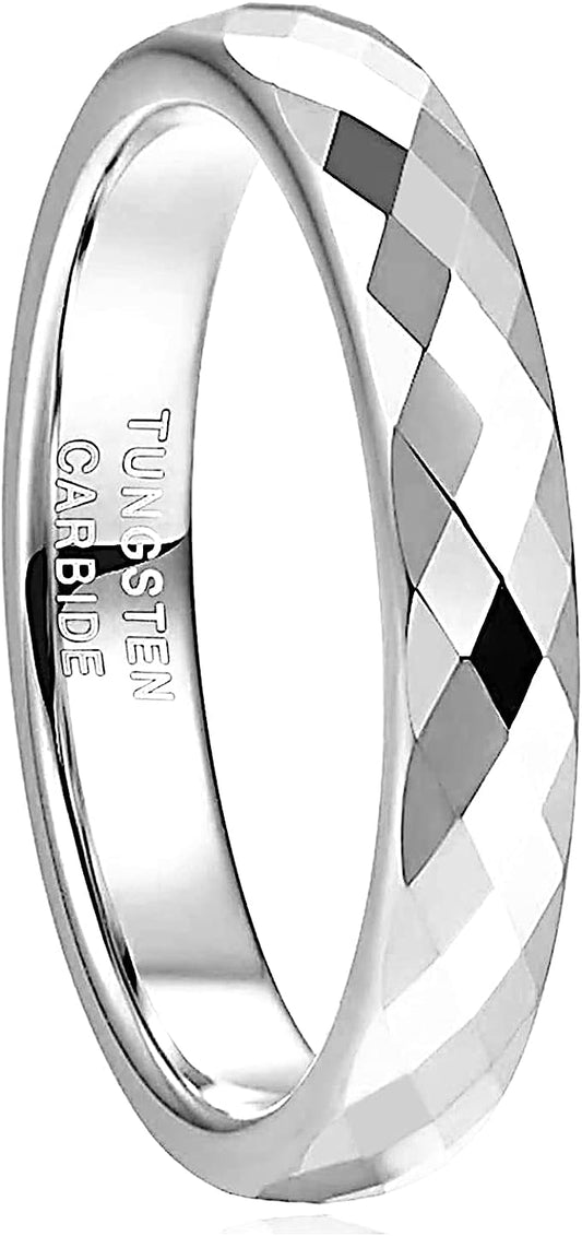 Genuine Carbide Tungsten Color: Silver Faceted Edge Center 4mm RING   High Polish inner face makes it smooth and shiny Comfort Fit Wedding Band Size 6-15